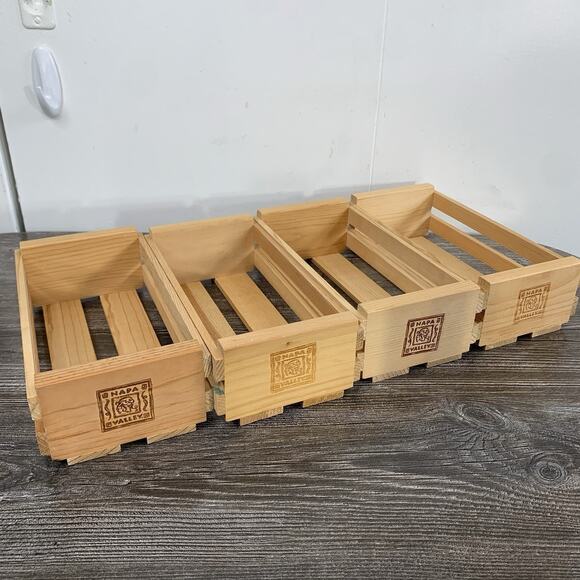 Vtg Napa Valley Box Wood CASSETTE Tape CRATE Lot Of 4 - Picture 1 of 7